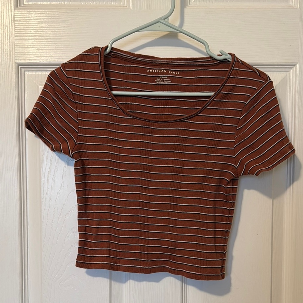 American Eagle Outfitters Women's Brown Striped Top